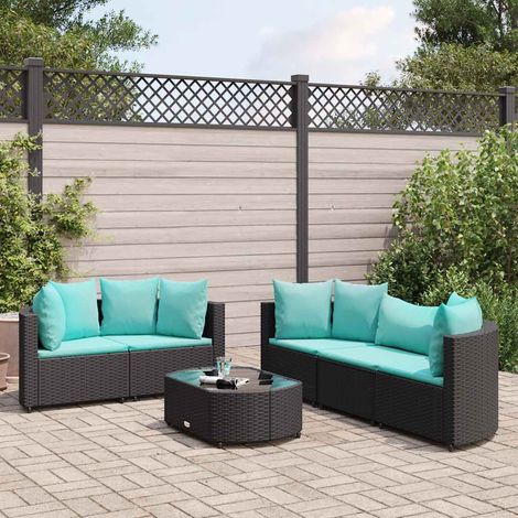 vidaXL Salon de jardin 6 pcs avec coussins noir résine tressée (1/5)