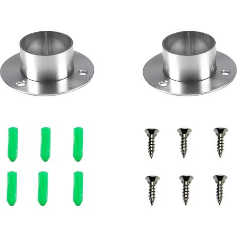 Lot de 2 Supports de tringle à vêtements, Acier inoxydable, Fixation 3 trous, Design argenté, Pour penderie et salle de bain (1/5)