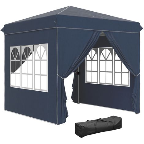 Gartenpavillon (2,5 x 2,5 m) mit Seitenwänden und Tragetasche, höhenverstellbares, UV-beständiges Zelt, dunkelblaue Farbe