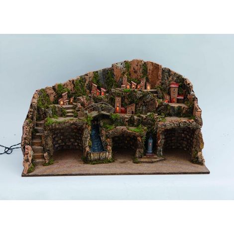 Crèche napolitaine avec lumières et cascade CM.80X50X45