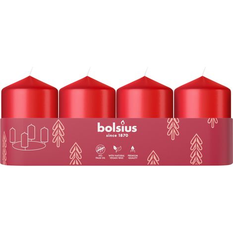Bolsius Stumpenkerzen 4er Tray Ø 4 x 6 cm zartes rot Stumpenkerze