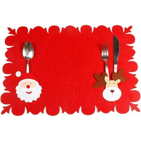 Tapis de Table père noël avec couteau et fourchette, couvercle en argenterie, poche pour fête de noël, ensemble de fête de noël