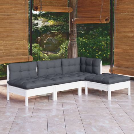 4-tlg. Garten-Lounge-Set mit Kissen Weiß Kiefernholz (1/5)