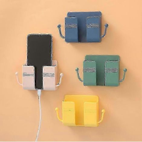Lot de 2 supports muraux pour téléphone/chargeur, fixation auto-adhésive - blanc (1/2)
