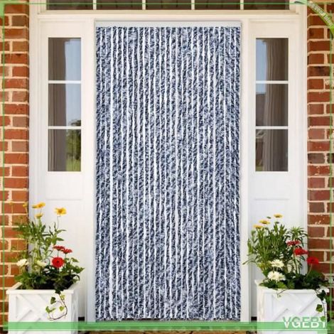 377372 Rideau anti-mouches bleu et blanc 100x230 cm chenille (1/5)
