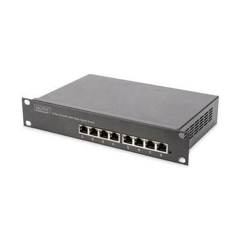 Digitus Conmutador Gigabit Ethernet de 8 puertos DN-80114 No gestionado Montaje en rack Cantidad de puertos de 10/100 Mbps (RJ-45) Cantidad de puertos de 1 Gbps (RJ-45) Cantidad de puertos SFP+ (1/4)