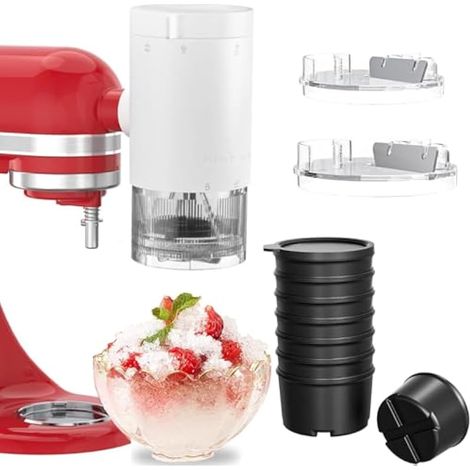 Accessoire à Raper la Glace pour Kitchen Aid Robot Patissier, Machine à Glace Pilée avec 8 Moules, Accessoire de Pilonnage en Acier Inoxydable, Machine à Granita avec Lames à Gros et à Petit Grain (1/5)