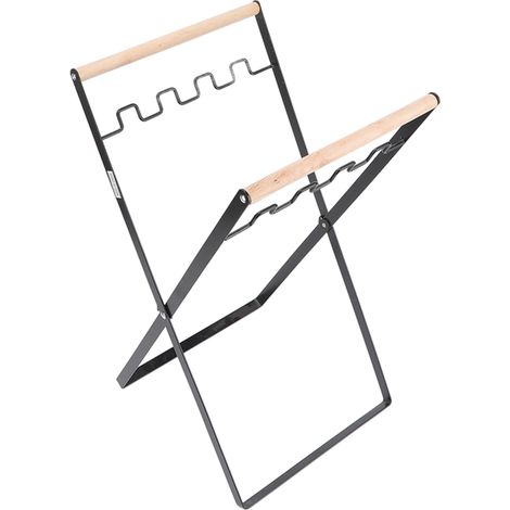 Support pour sacs poubelles avec poignée en caoutchouc et bois, support en fer au design plat, pliable et portable pour usage intérieur et extérieur, couleur noire