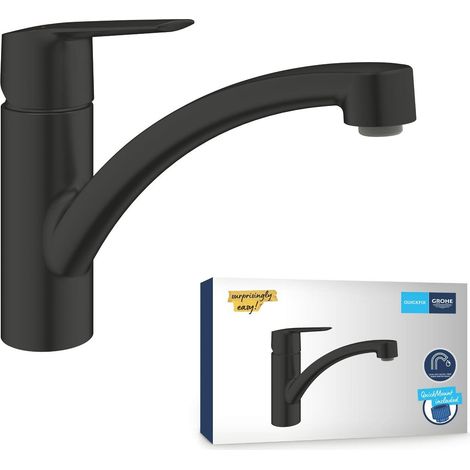 Mitigeur Monocommande Evier, Robinet de Cuisine (Bec Bas, Rotation 140°, Installation Facile avec QuickMount), Taille 184 mm, Noir Mat (1/5)