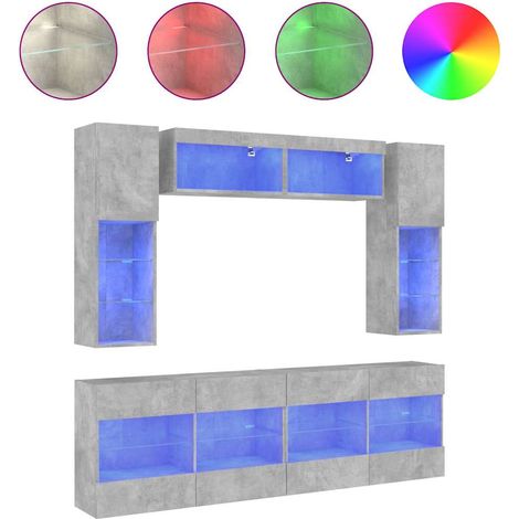 Maison Exclusive - 6-tlg. TV-Wohnwand mit LED-Leuchten Betongrau