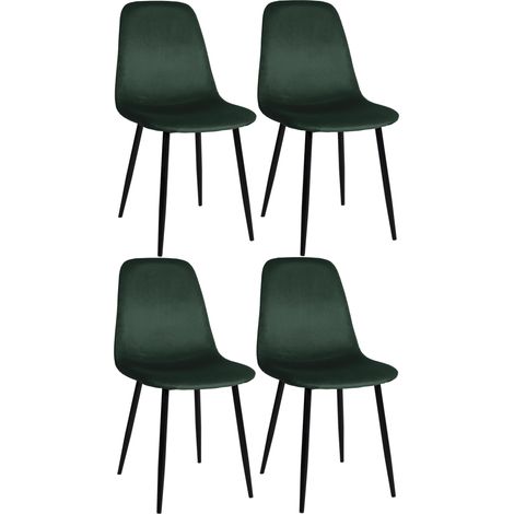Set 4 sedie per sala da pranzo dal design moderno in tessuto di velluto verde scuro, gambe in metallo nero 100001826