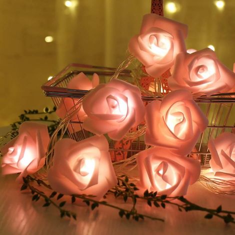Guirlande Lumineuse En Forme De Rose - 20 Led - Fonctionne Sur Piles AA - Pour Décoration Intérieure Et Extérieure - Idéale Pour Saint-Valentin, Mariages, Fêtes - 1 Pièce (1/2)