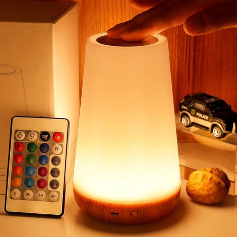 Luce notturna touch dimmerabile per camera da letto, lampada da comodino portatile, 5 livelli di luminosità e 13 colori RGB, luce notturna per cameretta e bagno. (1/5)