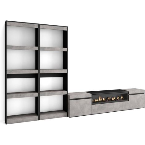 Ensemble Meuble TV Meuble Salon Complet 320x186x35cm pour Les TV jusqu'à 80" Cheminée électrique Style Moderne Ciment (1/5)