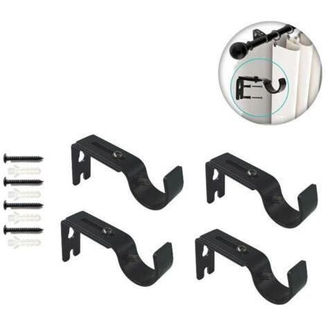 Supports de tringle à rideaux haut de gamme – Lot de 4 supports muraux réglables, supports de tringle à rideaux pour tringle de 2,5 cm (noir) (1/4)