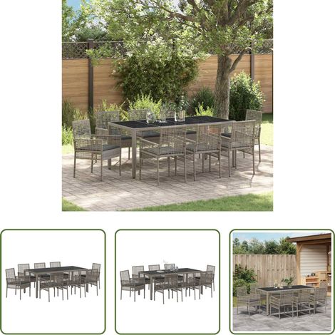 Poly-Rattan Tisch - Garten Essgruppe 9 pcs Grau Poly-Rattan (1/5)
