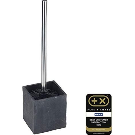 WENKO Spazzola WC Slate Rock, spazzola WC nera, in poliresina effetto ardesia, 10x10x38 cm, antracite (1/4)