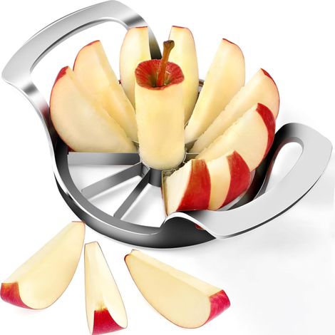 Cortador de manzanas de acero inoxidable de 8 hojas con pelador integrado, color verde, cortador de fruta de 8 rebanadas. (1/5)