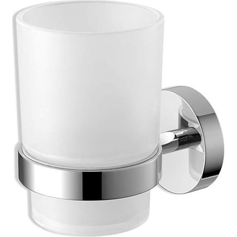 Frosted Glass and 18/10 Stainless Steel Toothbrush Holder, Wall Mounted (1/5)