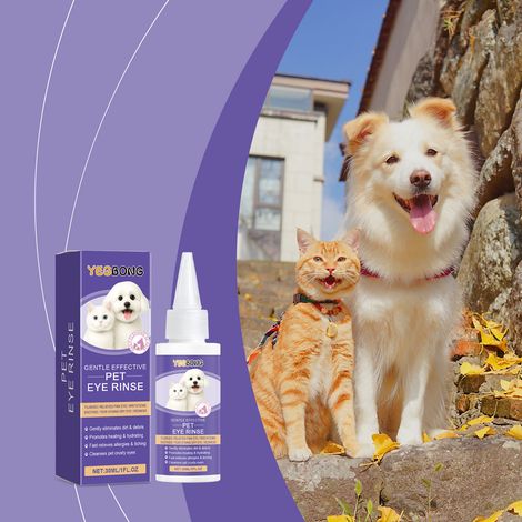 Gouttes oculaires douces pour animaux, nettoyant les traces de larmes et les sécrétions, désobstruant les pores, conviennent aux chats et aux chiens -- 30 ml (1/5)