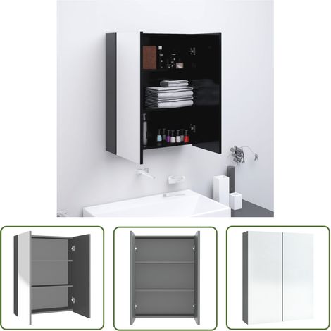 The Living Store Armoire à miroir de salle de bain 60x15x75 cm MDF Anthracite - Armoire De Salle De Bain - Meuble De Salle De Bain - Miroir Mural - Rangement Salle De Bain - Armoire À Pharmacie (1/5)