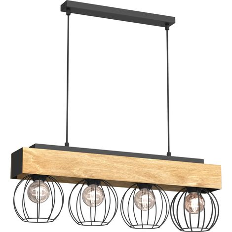 Suspension barre bois noir 76cm 4xE27 Menton Luminex