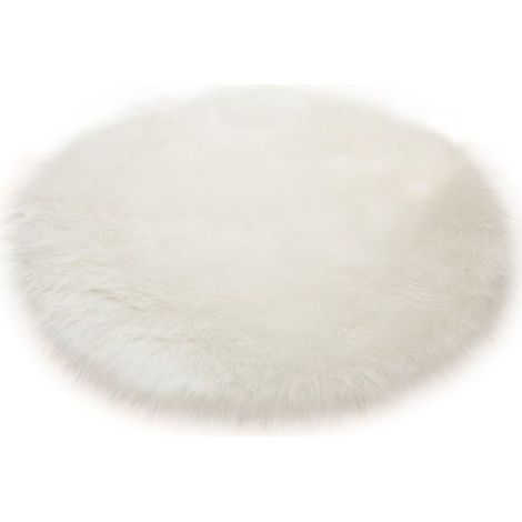 Tapis Rond Plush Imitation Laine Blanc Couleur Unie Simple et Confortable Diamètre 50 cm pour Chambre (1/4)