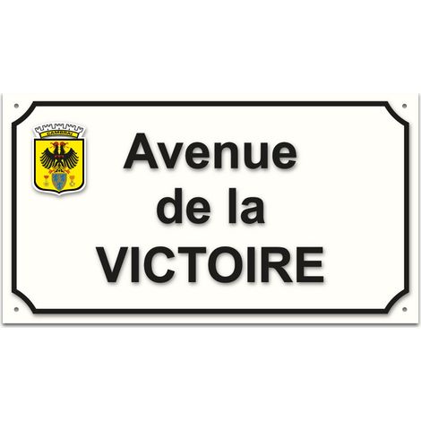 Plaque de rue en aluminium 1,5mm à visser avec lettrage en plexi . Signalétique Plaque de rue à visser. Plaque Blanc RAL 9010 / Texte Noir avec Blason . - Plaque Blanc RAL 9010 / Texte Noir avec Blas (1/5)