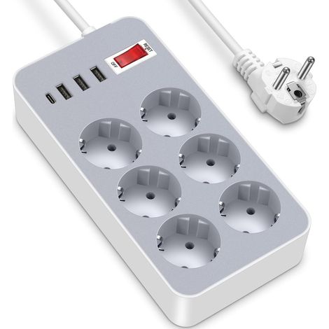 Berker Steckdosenleiste Typ C mit USB-Anschluss (max. 5 V / 2 A / 2 A / 2200 W) – 1,8 m langes Würfelkabel – Multifunktionale Smart-Steckdosenleiste – Blitzschutz (6 AC + 3 USB + Typ C, Weiß) – Größe (1/5)