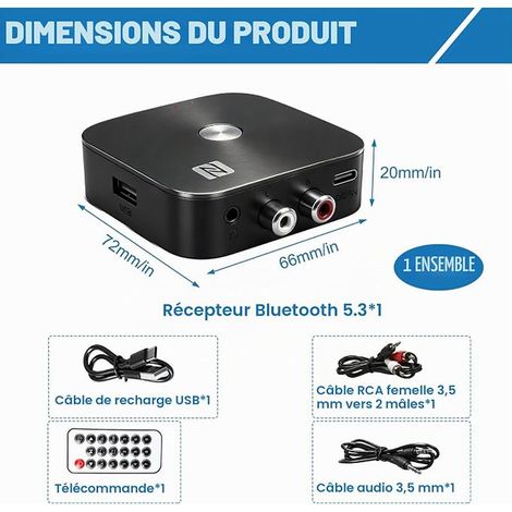 Recepteur Bluetooth 5.3, Adaptateur Bluetooth avec RCA 3,5 mm Jack AUX (1/4)