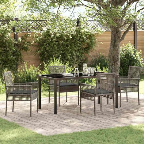 5-teiliges Garten-Dining-Set mit Kissen Grau Poly-Rattan vidaXL481625 (1/5)