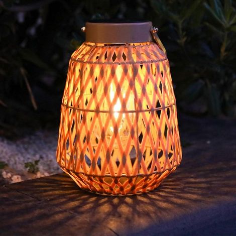 Lanterne solaire d'extérieur en rotin, étanche, suspendue en bambou naturel avec allumage/extinction automatique, idéale pour le jardin et la terrasse.