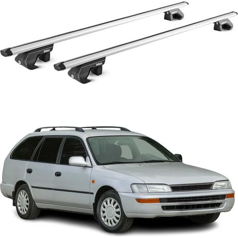 OMAC Dachträger Aluminium TÜV geprüft für Toyota Corolla mk9 Kombi / Verso 2002-2007 – Für Standard Dachreling – T Nut – Max 90 kg – 2 Schlösser Silber (1/5)
