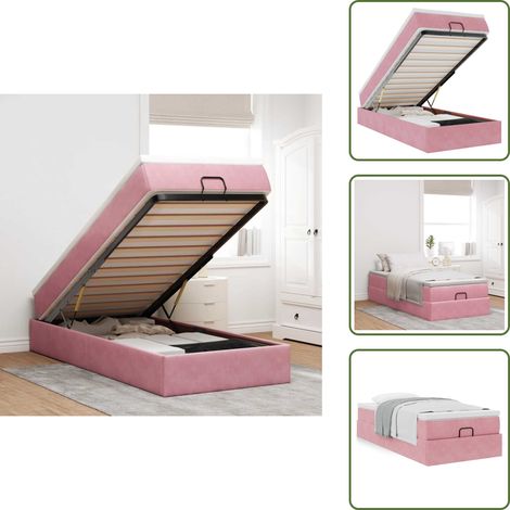 Ottoman-Bett mit Matratze Rosa 90x190 cm Samt - Ottoman-Bett - Ottoman-Betten - Bettrahmen - Bettgestell (1/5)