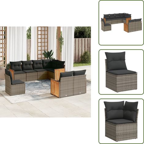 Salon de jardin 8 pcs avec coussins gris résine tressée - Salon De Jardin - Meuble De Jardin - Salon Extérieur - Ensemble De Canapés - Canapé D'extérieur (1/5)