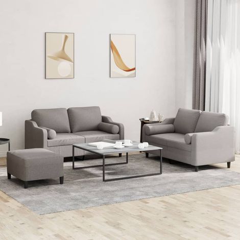 3-tlg. Sofagarnitur mit Kissen Taupe Stoff (1/5)