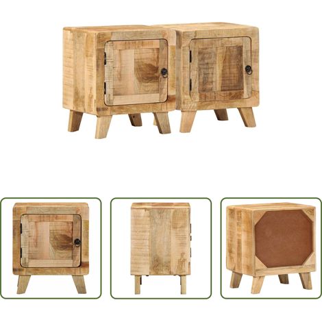vidaXL Mango Holz - Nachttisch 2 Stk. 40x32x46 cm Raues Massivholz Mango (1/5)