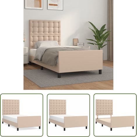 The Living Store Bettgestell mit Kopfteil Cappuccino-Braun 100x200 cm Kunstleder - Bettesrahmen - Doppelbett - Holzbetten - Lattenrost - Schlafzimmermöbel (1/5)