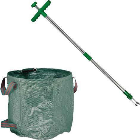 Relaxdays Estirpatore Erbacce Manuale e Sacco Raccogli Foglie da Giardino, Set Giardinaggio, Sarchiatore 99 cm, Verde