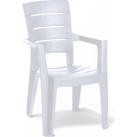 10 Sedie con braccioli impilabile effetto rattan in resina bianca da esterno 56x44xH89 cm (1/4)