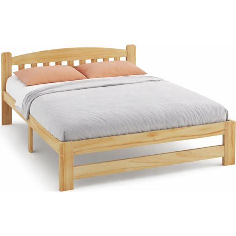 Letto matrimoniale 140x200 cm in legno massello con testiera e 15 doghe, senza materasso, naturale (1/5)