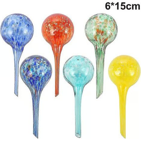 Globes d'eau colorés Arrosage de fleurs Depuis le verre Bras d'eau Globes d'eau Petite jardinière auto-arrosante 6x15cm-6pcs (1/5)