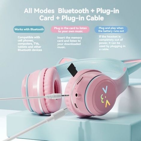 Casque sans fil LED RGB oreille de chat, Bluetooth 5.3, écouteurs sport/gaming MP3 avec micro, style gamer lumineux (1/5)