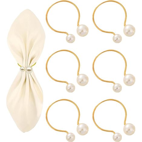 Ein Set aus 6 Serviettenringen mit goldenen Perlen, eine elegante Tischdekoration, perfekt für Partys. (1/5)