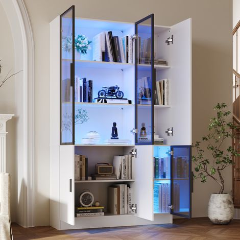 Vitrina con puertas de vidrio e iluminación LED, 120 x 35 x 200 cm, blanca DESVIAE (1/5)