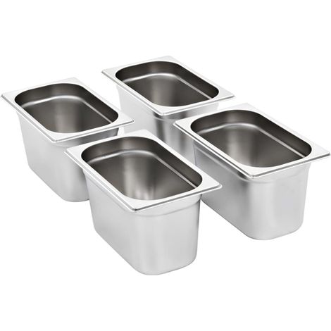 vidaXL Bandejas Gastronorm 4 unidades GN 1/4 150 mm acero inoxidable (1/2)