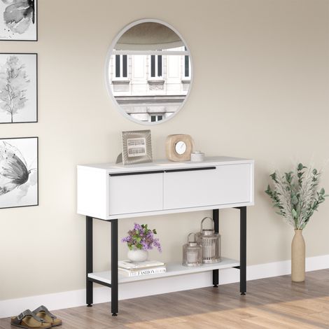 Tavolo Consolle Vesanto con Scomparti Chiusi 100 x 30 x 76 cm - Bianco / Nero [en.casa] (1/5)
