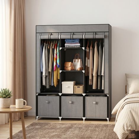 Armoire pliable en non-tissé équipée de 3 tiroirs, dimensions 125 x 43 x 162,5 cm, gris (1/5)