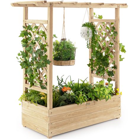 COSTWAY Raised Garden Bed Vertical Plant Container for Climbing Plant-Natural (1/5)