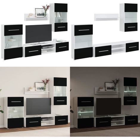 vidaXL Meubles TV avec lumière LED 5 pcs noir mat bois d'ingénierie